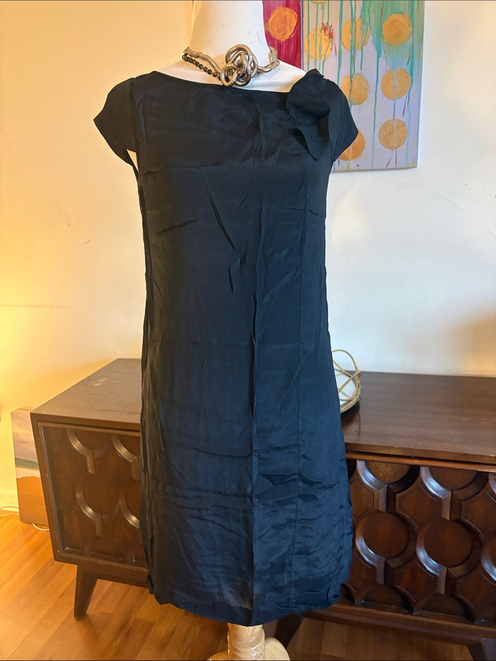 Classic Black Shift Dress with Bow Detail